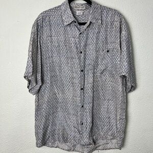 Montage Pour Homme Men's Short Sleeve Geometric Print 100% Silk Shirt Size Large
